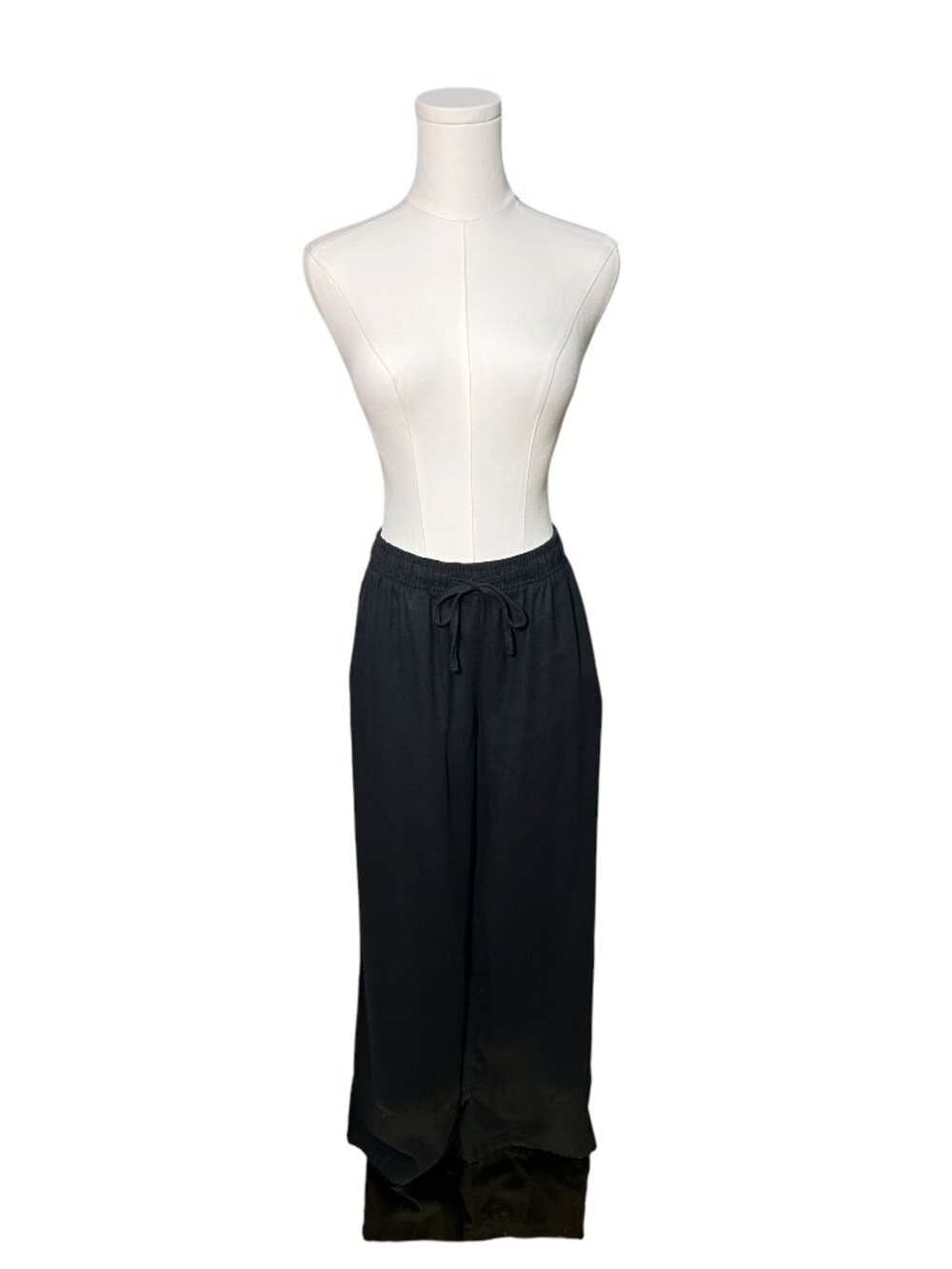 Topshop Black Linen Drawstring Wide Leg Pants US 2